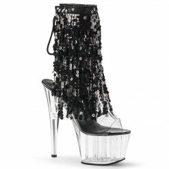 PLEASER Adore-1017SQF Black Sequins Fringe Burlesque Dancer Club Boots Heels