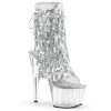 PLEASER Adore-1017SQF Silver Sequins Fringe Burlesque Dancer Club Boots Heels