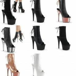 PLEASER Adore-1018 Black Suede Faux Leather Quilted Chrome Open Toe Calf 7" Boot Boots