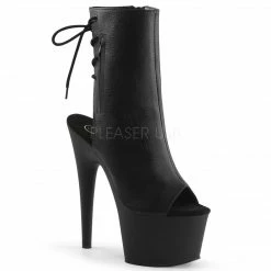 PLEASER Adore-1018 Black Suede Faux Leather Quilted Chrome Open Toe Calf 7