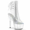PLEASER Adore-1018C Clear See Through Dancer Open Toe Lace Up Back Calf 7" Boot Boots