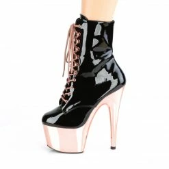 PLEASER Adore-1020 Rose Gold Chrome Lace Up Zip Dancer Ankle 7
