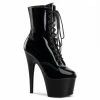 PLEASER Adore-1020 Black Patent Lace Up Zip Ankle Calf 7" Platform Boots