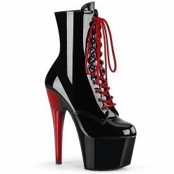 PLEASER Adore-1020 Black & Red Lace Up Zip Dancer Ankle 7" Platform Boots
