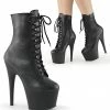 PLEASER Adore-1020 Black Faux Leather Lace Up Zip Ankle Calf 7" Platform Boots