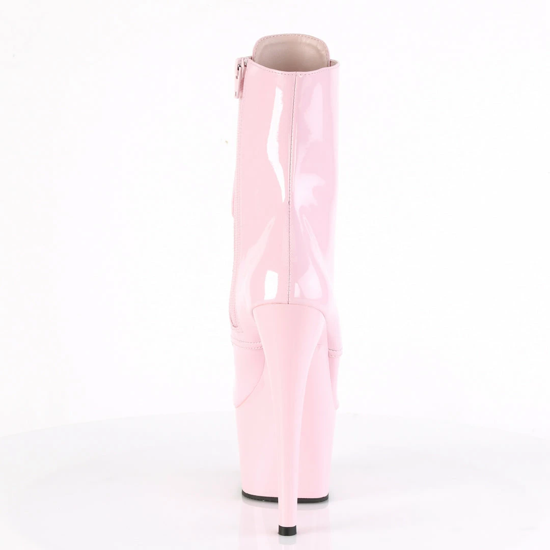 PLEASER Adore-1020 Pink Patent Lace Up Zip Ankle Calf 7" Platform Boots