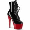 PLEASER Adore-1020 Black Red Lace Up Zip Dancer Ankle 7" Platform Boots