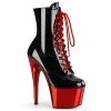 PLEASER Adore-1020 Red Chrome Lace Up Zip Dancer Ankle 7" Platform Boots