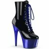 PLEASER Adore-1020 Blue Chrome Lace Up Zip Dancer Ankle 7" Platform Boots