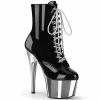 PLEASER Adore-1020 Silver Chrome Lace Up Zip Dancer Ankle 7" Platform Boots