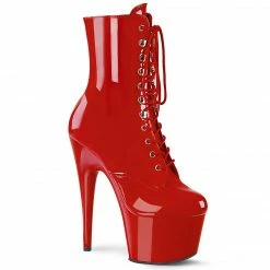 PLEASER Adore-1020 Red Patent Lace Up Zip Ankle Calf 7" Platform Boots