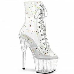 A Shoe Addiction PLEASER Adore-1020C-2 Clear Sequins Glitter See Through Pole Dancer 7" Boots