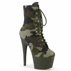 PLEASER Adore-1020CAMO Green Camouflage Pole Dance Ankle Calf 7" Platform Boots
