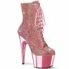 PLEASER Adore-1020CHRS Pink Rhinestone Chrome Burlesque Ankle Platform 7" Boots