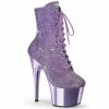 Boots PLEASER Adore-1020CHRS Purple Rhinestone Chrome Burlesque Ankle Platform 7" Boot