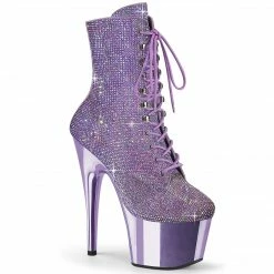 Boots PLEASER Adore-1020CHRS Purple Rhinestone Chrome Burlesque Ankle Platform 7" Boot