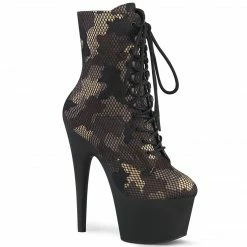 A Shoe Addiction PLEASER Adore-1020CM Green Camouflage Mesh Pole Dancer Ankle 7" Platform Boots
