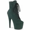 PLEASER Adore-1020FS Green Faux Suede Ankle Calf 7" Platform Heel Boots