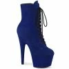 PLEASER Adore-1020FS Blue Faux Suede Ankle Calf 7" Platform Heel Boots