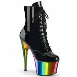 PLEASER Adore-1020RC Black Rainbow Chrome Pole Dancer Ankle Platform 7" Boots