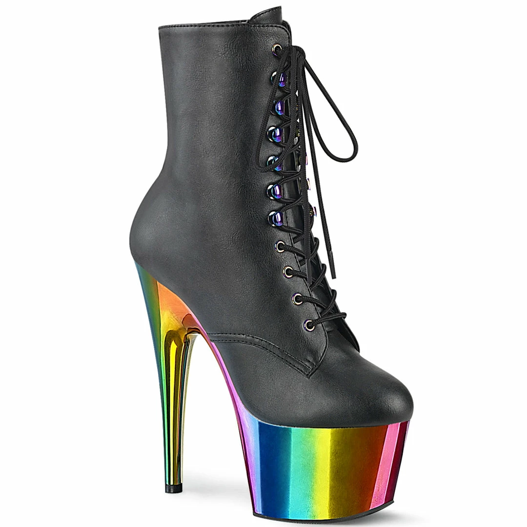 PLEASER Adore-1020RC Faux Leather Rainbow Chrome Pole Dancer Platform 7" Boots