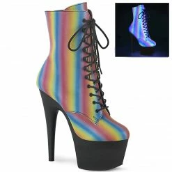 A Shoe Addiction PLEASER Adore-1020REFL-02 Rainbow Reflective Exotic Pole Dancer 7" Ankle Boots