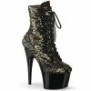 A Shoe Addiction PLEASER Adore-1020SQ Black Gold Flip Reversible Sequins Club 7" Inch Ankle Boots