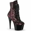 A Shoe Addiction PLEASER Adore-1020SQ Black Red Flip Reversible Sequins Club 7" Inch Ankle Boots