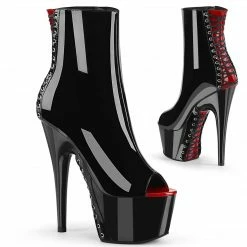 PLEASER Adore-1025 Sexy Black Red Corset Style Laces Goth Peep Toe Ankle Boots