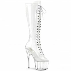 A Shoe Addiction PLEASER Adore-2021C Clear See Through Exotic Pole Dancer Fetish 7" Knee Boots