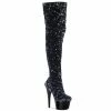 A Shoe Addiction PLEASER Adore-3020 Black Sequins Dancer Burlesque Club Costume 7" Thigh Boots