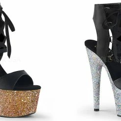 PLEASER Adore-700-14LG Silver Glitter Lace Tie Up Ankle Cuff 7