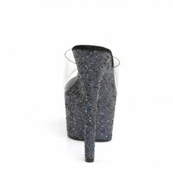 PLEASER Adore-701LG Black Glitter Slides Mules Pole Dance Platforms 7