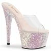 PLEASER Adore-701LG Opal Glitter Slides Mules Pole Dance Platforms 7" Heels