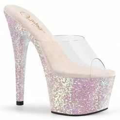 PLEASER Adore-701LG Opal Glitter Slides Mules Pole Dance Platforms 7" Heels