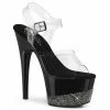 PLEASER Adore-708-3 Clear Black Rhinestone Pole Dancer Club Platforms 7" Heels