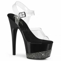 PLEASER Adore-708-3 Clear Black Rhinestone Pole Dancer Club Platforms 7" Heels