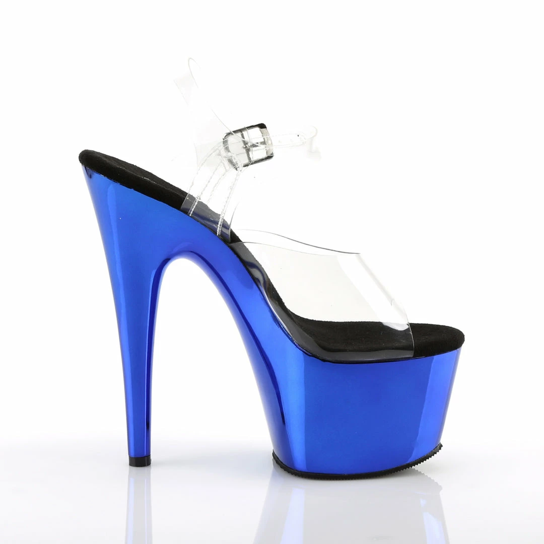 PLEASER Adore-708 Clear Blue Chrome 7" Stripper Club Pole Dancer Platforms Heels