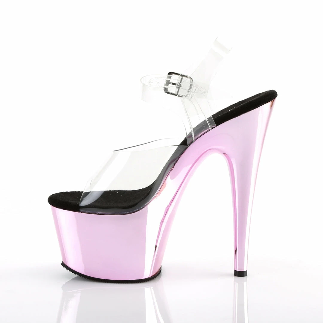 PLEASER Adore-708 Clear Baby Pink Chrome 7" Stripper Pole Dancer Platforms Heels