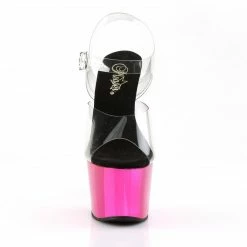 PLEASER Adore-708 Clear Hot Pink Chrome 7" Stripper Pole Dancer Platforms Heels