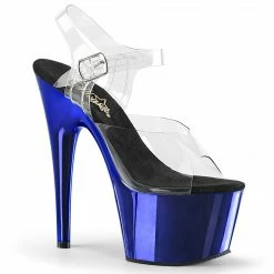 PLEASER Adore-708 Clear Blue Chrome 7" Stripper Club Pole Dancer Platforms Heels