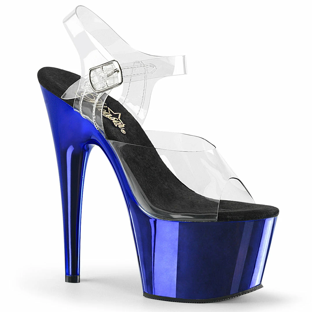 PLEASER Adore-708 Clear Blue Chrome 7" Stripper Club Pole Dancer Platforms Heels