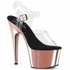 PLEASER Adore-708 Clear Rose Gold Chrome 7" Stripper Pole Dancer Platforms Heels