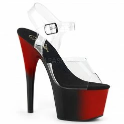 PLEASER Adore-708BR Two 2 Tone Black Red Sandals Club Platforms 7" Inch Heels