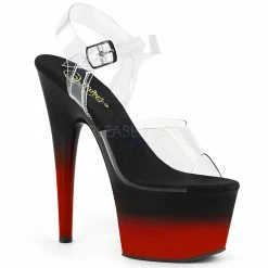 PLEASER Adore-708BR-H Two 2 Tone Black Red Sandals Club Platforms 7" Inch Heels
