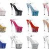 PLEASER Adore-708G Glitter Inserts 7" Stripper Club Ankle Strap Platforms Heels