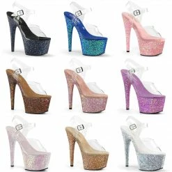 PLEASER Adore-708LG Blue Pink Gold Multi Glitter Stripper Pole Dancer 7" Heels