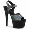 PLEASER Adore-708N-DT Pewter Hologram TPU 7" Ankle Straps Pole Platforms Heels
