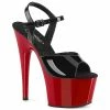 PLEASER Adore-709 Black Red Ankle Strap Stripper Pole Dancer Platforms 7" Heels