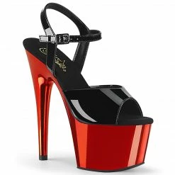 PLEASER Adore-709 Red Chrome Strap Stripper Pole Dancer Platforms 7" Heels